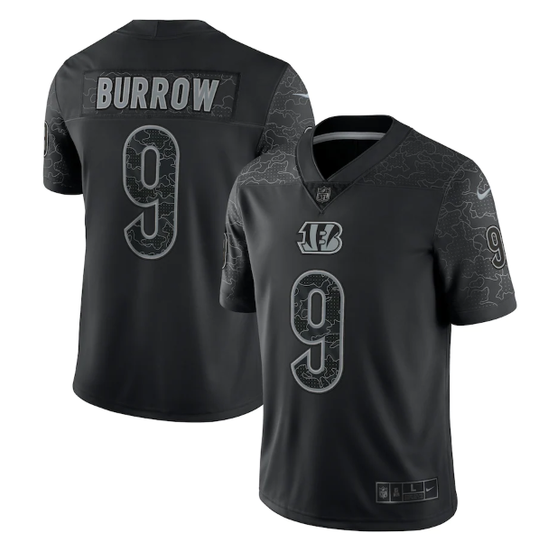 Men's Cincinnati Bengals #9 Joe Burrow Black Reflective Limited Stitched Football Jersey